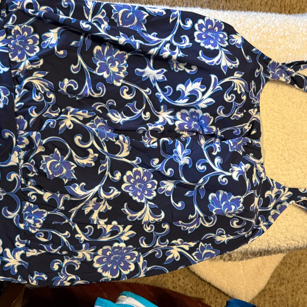 Lands' End Blue Floral swim tankini top